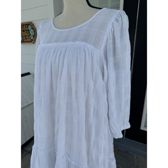 American Eagle White Smocked Babydoll Mini Dress Small Boho Beach - Picture 3 of 5